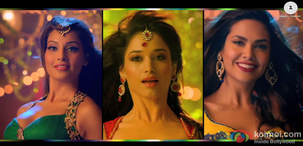 Bipasha Basu, Tamannaah and Esha Gupta in a 'Piya Ke Bazaar Mein' song still from movie 'Humshakals'