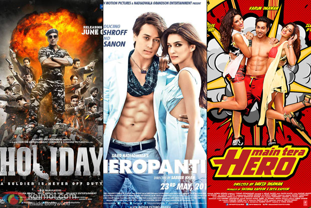 Holiday – A Soldier Is Never Off Duty, Heropanti and Main Tera Hero Movie Poster Holiday – A Soldier Is Never Off Duty, Heropanti and Main Tera Hero Movie Poster