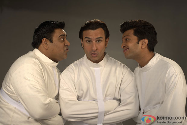 Ram Kapoor, Saif Ali Khan and Riteish Deshmukh in a still from movie ‘Humshakals’