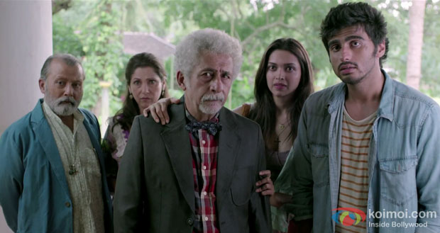 Pankaj Kapur, Dimple Kapadia, Naseeruddin Shah, Deepika Padukone and Arjun Kapoor in a still from movie 'Finding Fanny'