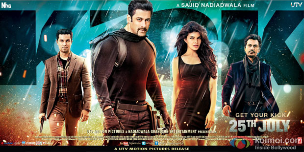 Randeep Hooda, Salman Khan, Jacqueline Fernandez and Nawazuddin Siddiqui in a Kick Movie Poster