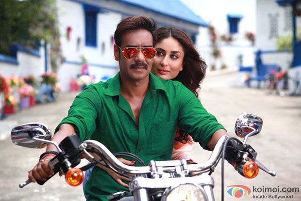 Ajay Devgn and Kareena Kapoor in a still from movie 'Singham Returns'