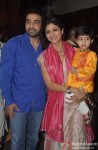 Raj Kundra, Shilpa Shetty and Viaan Raj Kundra at Iskon Temple