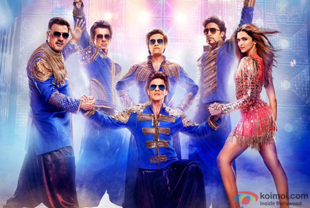 Boman Irani, Sonu Sood, Vivaan Shah, Shah Rukh Khan, Abhishek Bachchan and Deepika Padukone in a still from movie 'Happy New Year' Boman Irani, Sonu Sood, Vivaan Shah, Shah Rukh Khan, Abhishek Bachchan and Deepika Padukone in a still from movie 'Happy New Year'