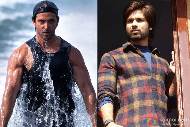Hrithik Roshan in a still from movie 'Bang Bang' and Shahid Kapoor in a still from movie 'Haider'