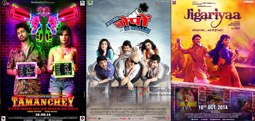 'Tamanchey', 'Ekkees Topon Ki Salaami' and 'Jigariyaa' movie posters