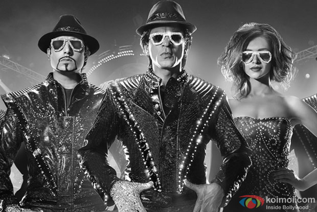 Abhishek Bachchan, Shah Rukh Khan and Deepika Padukone in a still from movie 'Happy New Year'