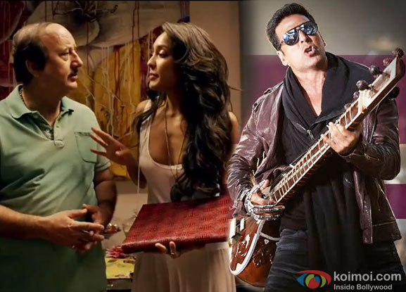 Anupam Kher, Lisa Haydon and Akshay Kumar in a still from movie ' The Shaukeens'