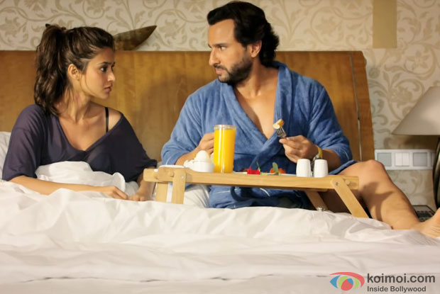 Ileana Dcruz and Saif Ali Khan in a still from movie 'Happy Ending'