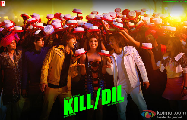 Ranveer Singh, Parineeti Chopra and Ali Zafar in a still from movie 'Kill Dil'