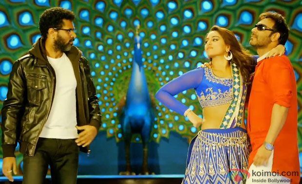 Prabhu Dheva, Sonakshi Sinha and Ajay Devgn in a still from movie 'Action Jackson' Prabhu Dheva, Sonakshi Sinha and Ajay Devgn in a still from movie 'Action Jackson'