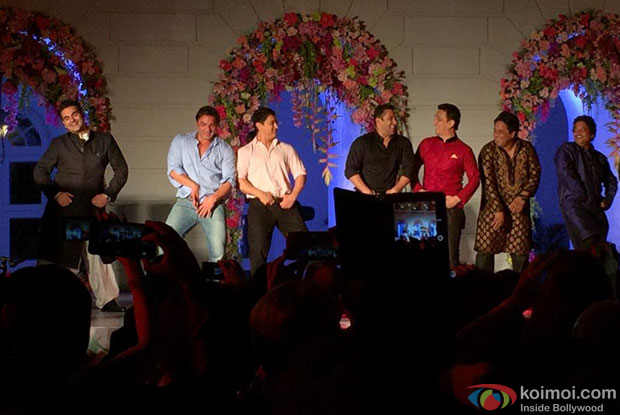 Arbaaz Khan, Sohail Khan, Aamir Khan, Salman Khan and Sajid Nadiadwala during the Arpita Khan-Ayush Sharma's Wedding