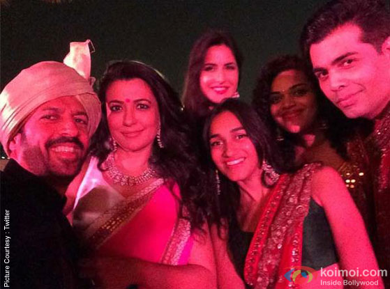 Kabir Khan, Katrina Kaif and Karan Johar during the Arpita Khan-Ayush Sharma's Wedding