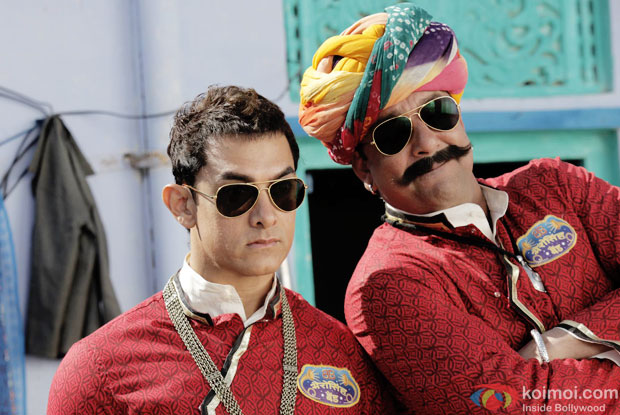 Aamir Khan and Sanjay Dutt  in astill from movie  'PK'