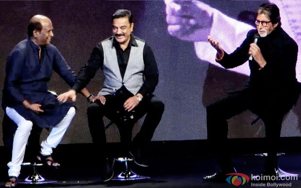 Rajinikanth, Kamal Hasan and Amitabh Bachchan at an event