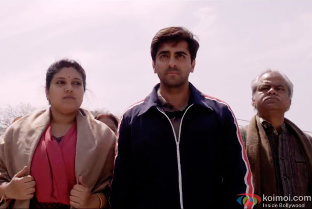 Bhumi Pednekar and Ayushmann Khurrana in a still from movie 'Dum Laga Ke Haisha'