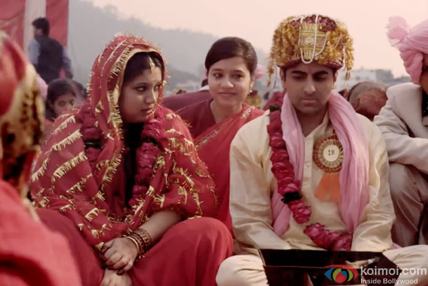 Bhumi Pednekar and Ayushmann Khurrana in a still from movie 'Dum Laga Ke Haisha'