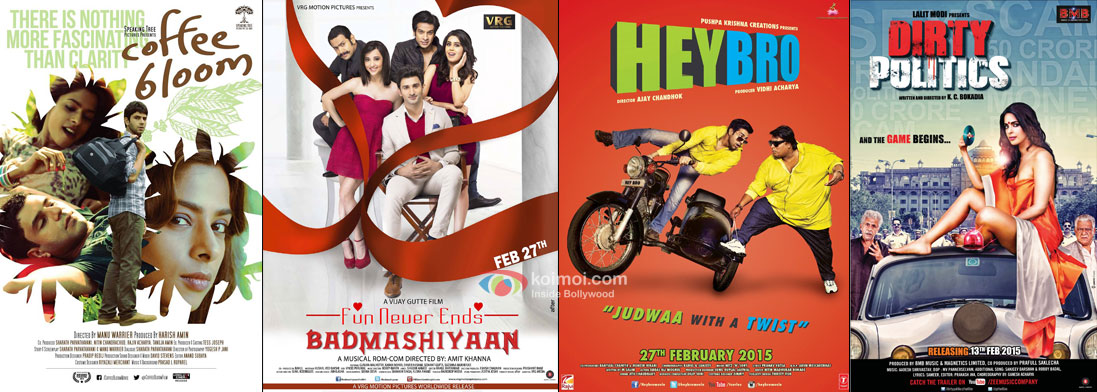 Coffee Blooms, Badmashiyan, Hey Bro & Dirty Politics movie posters