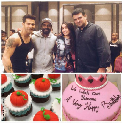 Varun Dhawan,Remo D’Souza and Sidharth Roy Kapur Celebrating Shraddha Kapoor’s Birthday On ABCD 2 Sets