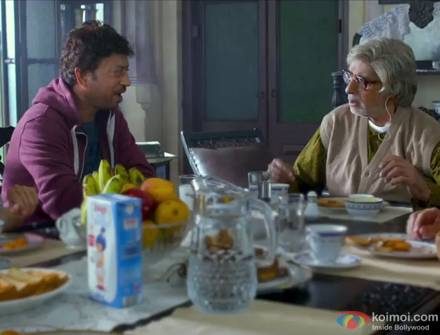 Irrfan Khan and Amitabh Bachchan in a still from movie 'Piku'
