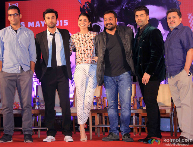 Vikramaditya Motwane, Ranbir Kapoor, Anushka Sharma, Anurag Kashyap, Karan Johar and Vijay Singh during the launch of second trailer of movie 'Bombay Velvet'