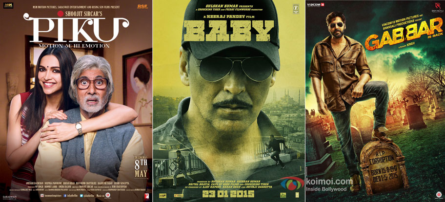 Piku, Baby and Gabbar Is Back movie posters