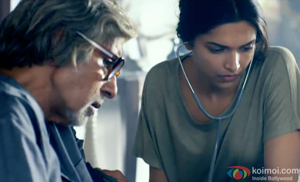 Amitabh Bachchan and Deepika Padukone in a still movie 'Piku'