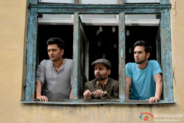 Riteish Deshmukh and Pulkit Samrat in a still from movie 'Bangistan'