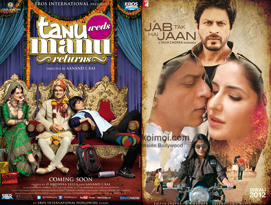 Tanu Weds Manu Returns and Jab Tak Hai Jaan movie posters