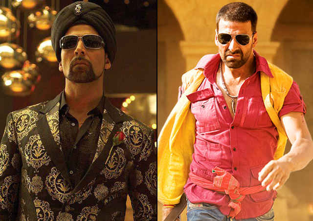 Akshay Kumar in a still from movie Singh Is Kinng (2008) and Tashan (2008)