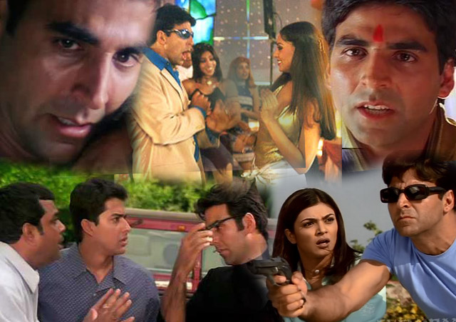 Akshay Kumar in a still from movie Ajnabee (2001), Awara Paagal Deewana (2002), Aankhen (2002), Haan Maine Bhi Pyaar Kiya (2002) and Talaash: The Hunt Begins... (2003)