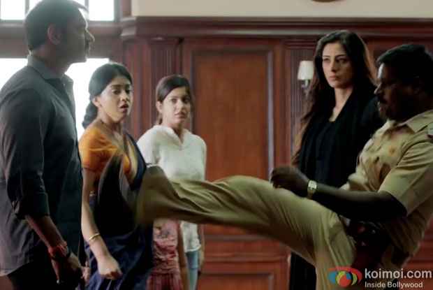 Ajay Devgn, Shriya Saran, Ishita Dutta and Tabu in a still from movie ‘Drishyam’ Ajay Devgn, Shriya Saran, Ishita Dutta and Tabu in a still from movie ‘Drishyam’