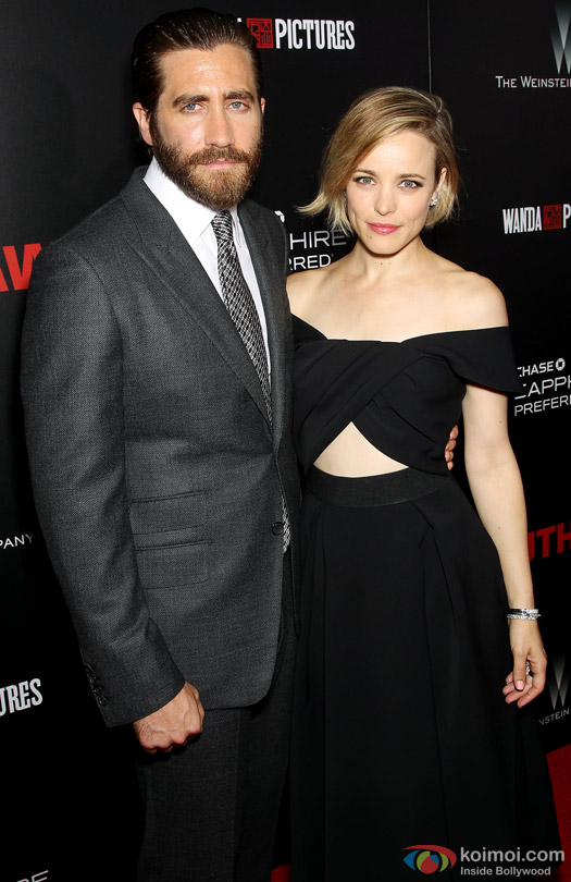 Jake Gyllenhaal and Rachel McAdams during the premiere of movie 'Southpaw'