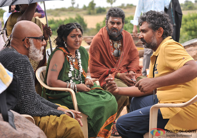 S S Rajamouli on the sets of movie 'Baahubali'