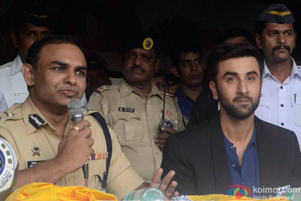 Ranbir Kapoor during an event organised to facilitate Mumbai Traffic Police and acknowledging their service in Mumbai.