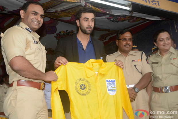 Ranbir Kapoor during an event organised to facilitate Mumbai Traffic Police and acknowledging their service in Mumbai.