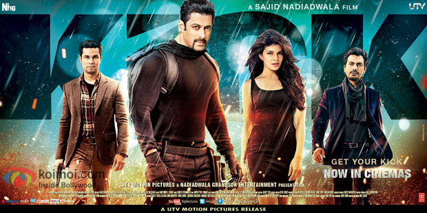 Randeep Hooda, Salman Khan, Jacqueline Fernandez and Nawazuddin Siddiqui in a stil from 'Kick' movie poster