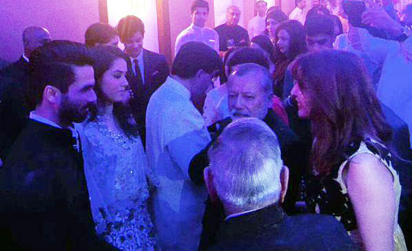 Shahid Kapoor, Mira Rajput and Pankaj Kapur during the reception