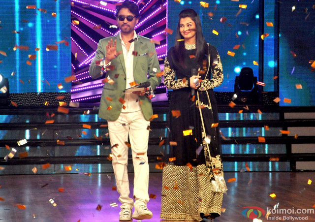 Irrfan Khan and Aishwarya Rai Bachchan during the promotion of movie 'Jazbaa' on the sets of 'Dance India Dance'