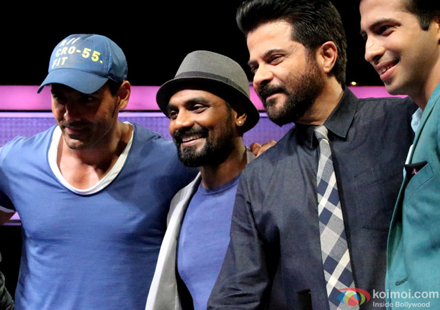 John Abraham and Anil Kapoor during the promotion of movie 'Welcome Back' on the sets of 'Dance Plus'