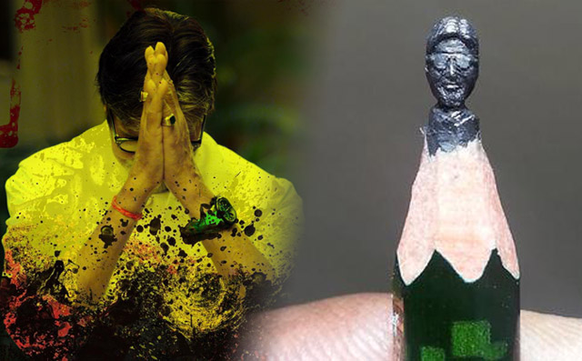 Artist carves Big B's sculpture on pencil lead Artist carves Big B's sculpture on pencil lead