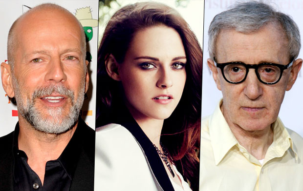 Bruce Willis, Kristen Stewart and Woody Allen Bruce Willis, Kristen Stewart and Woody Allen
