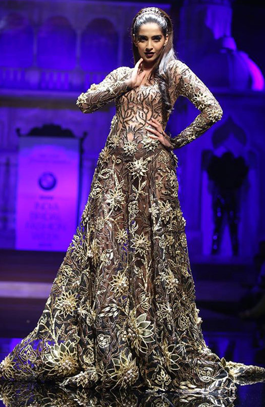 Sonam Kapoor walks the ramp during the BMW Indian Bridal Fashion Week 2015