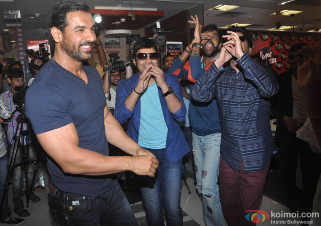 John Abraham and Anil Kapoor during the promotion of movie 'Welcome Back' at Fever 104 FM