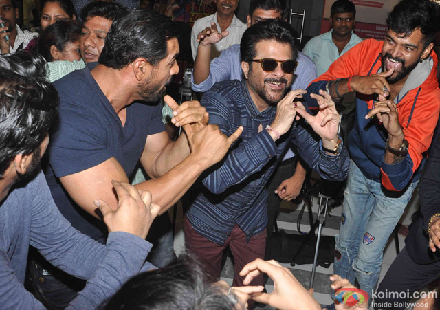 John Abraham and Anil Kapoor during the promotion of movie 'Welcome Back' at Fever 104 FM