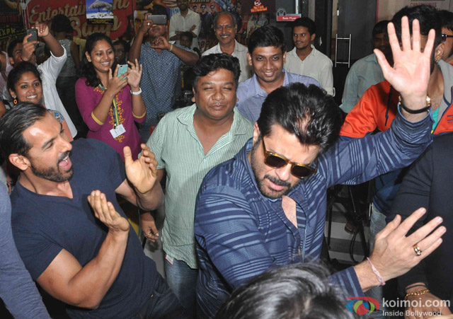John Abraham and Anil Kapoor during the promotion of movie 'Welcome Back' at Fever 104 FM