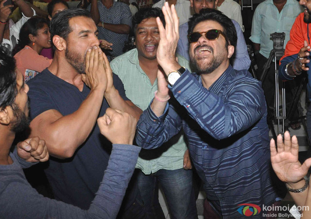 John Abraham and Anil Kapoor during the promotion of movie 'Welcome Back' at Fever 104 FM