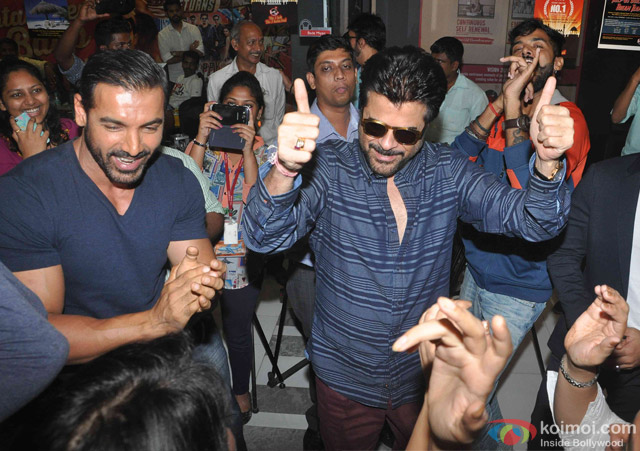 John Abraham and Anil Kapoor during the promotion of movie 'Welcome Back' at Fever 104 FM