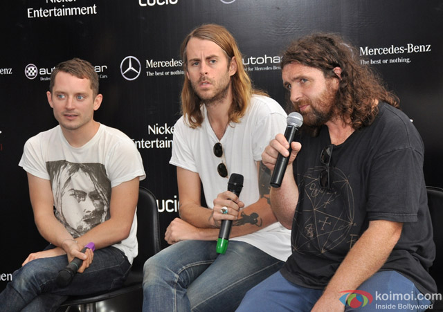 Elijah Wood, Zach Cowie and Dj Fitz during the Press Conference