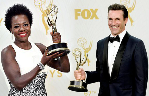 Viola Davis and Jon Hamm during the Emmy Awards 2015